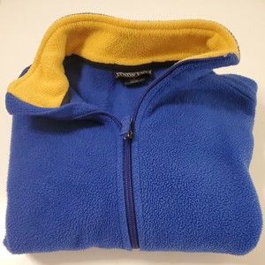 Lands Ends Boys Royal Blue Fleece Full Zip Jacket Gold Yellow Contrast Size S